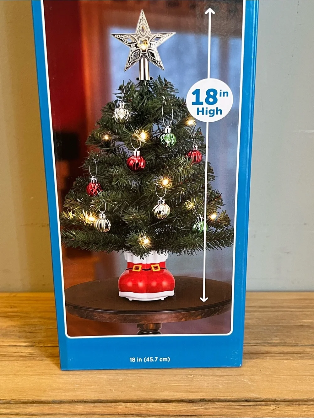 NIB 18” Novelty Tabletop Christmas Tree On Ornament Base With Star Topper